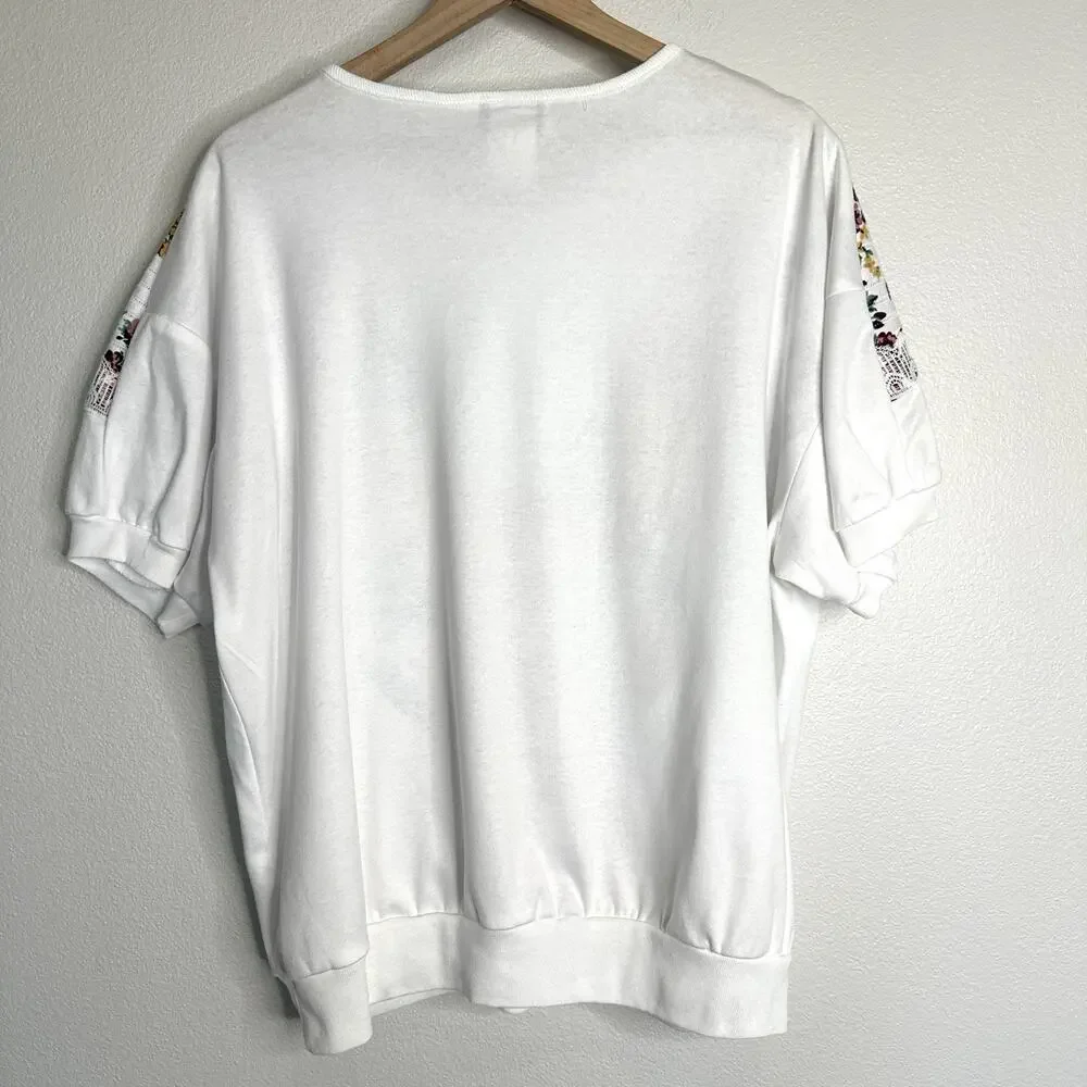 Vintage USA Made Floral Lace Cottagecore Shirt By Alabuy Sz L Grandma Granny
